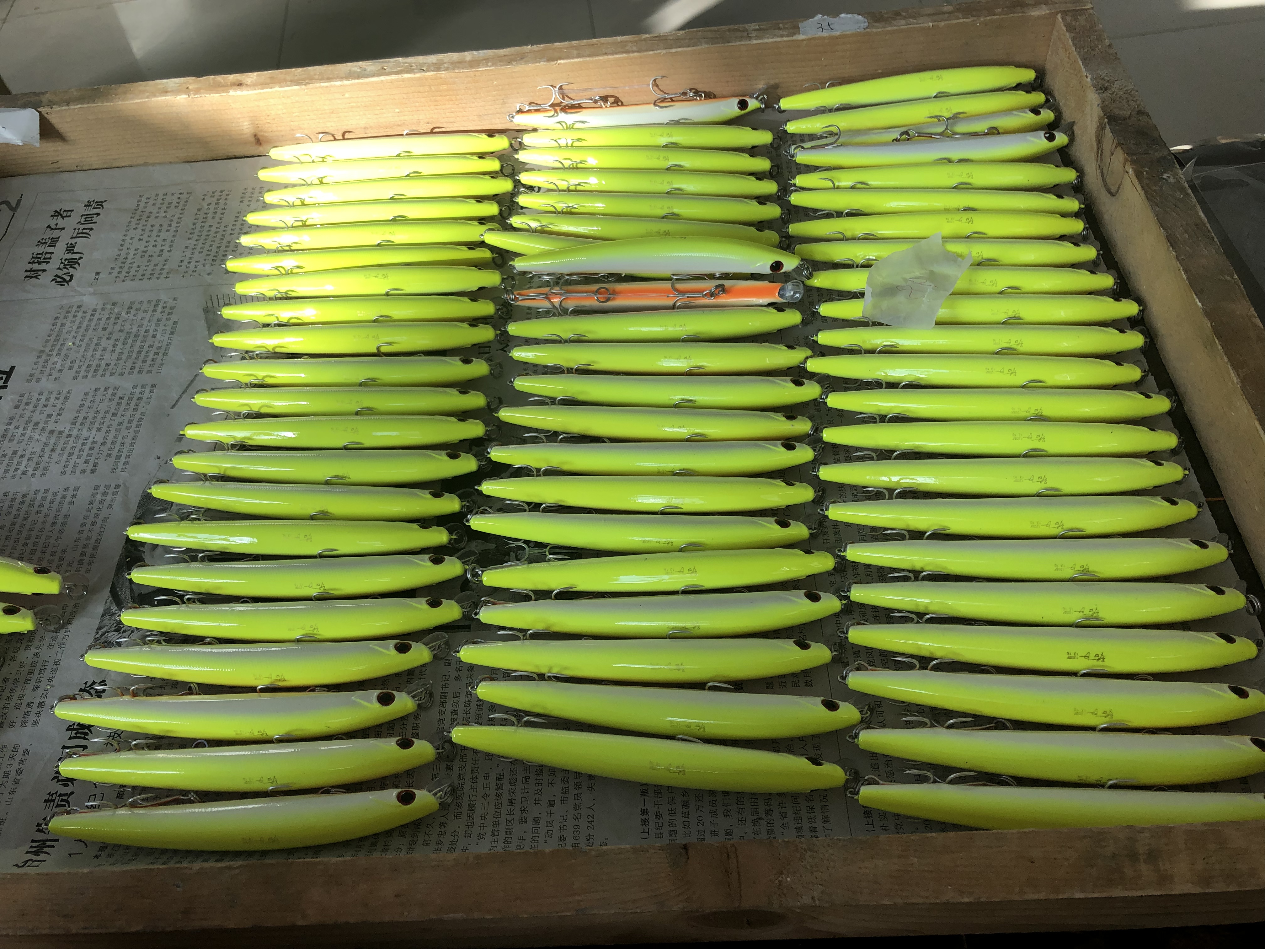 Hard lure bodies arranged for a product development review