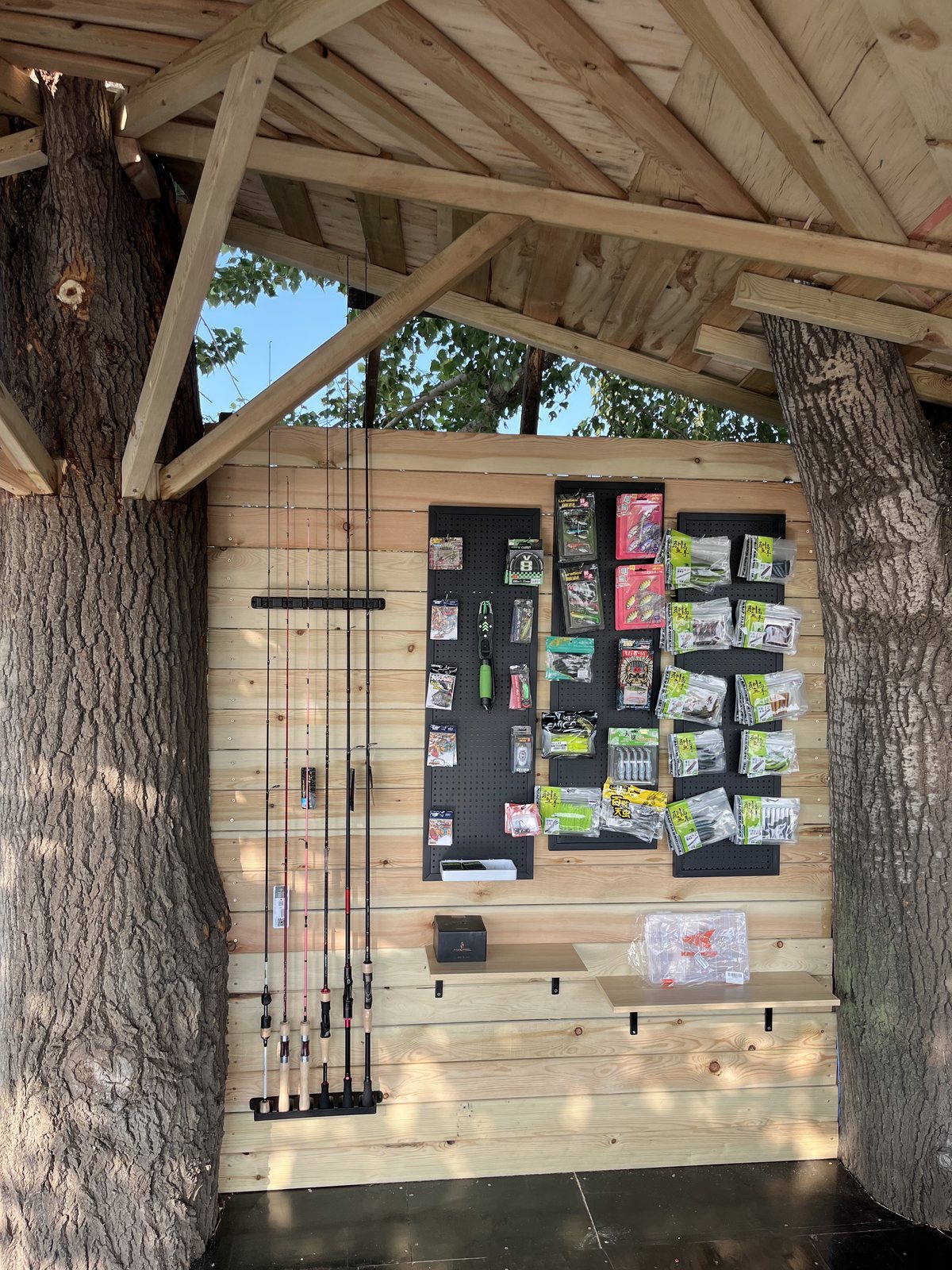 Fishing accessories arranged for a product presentation