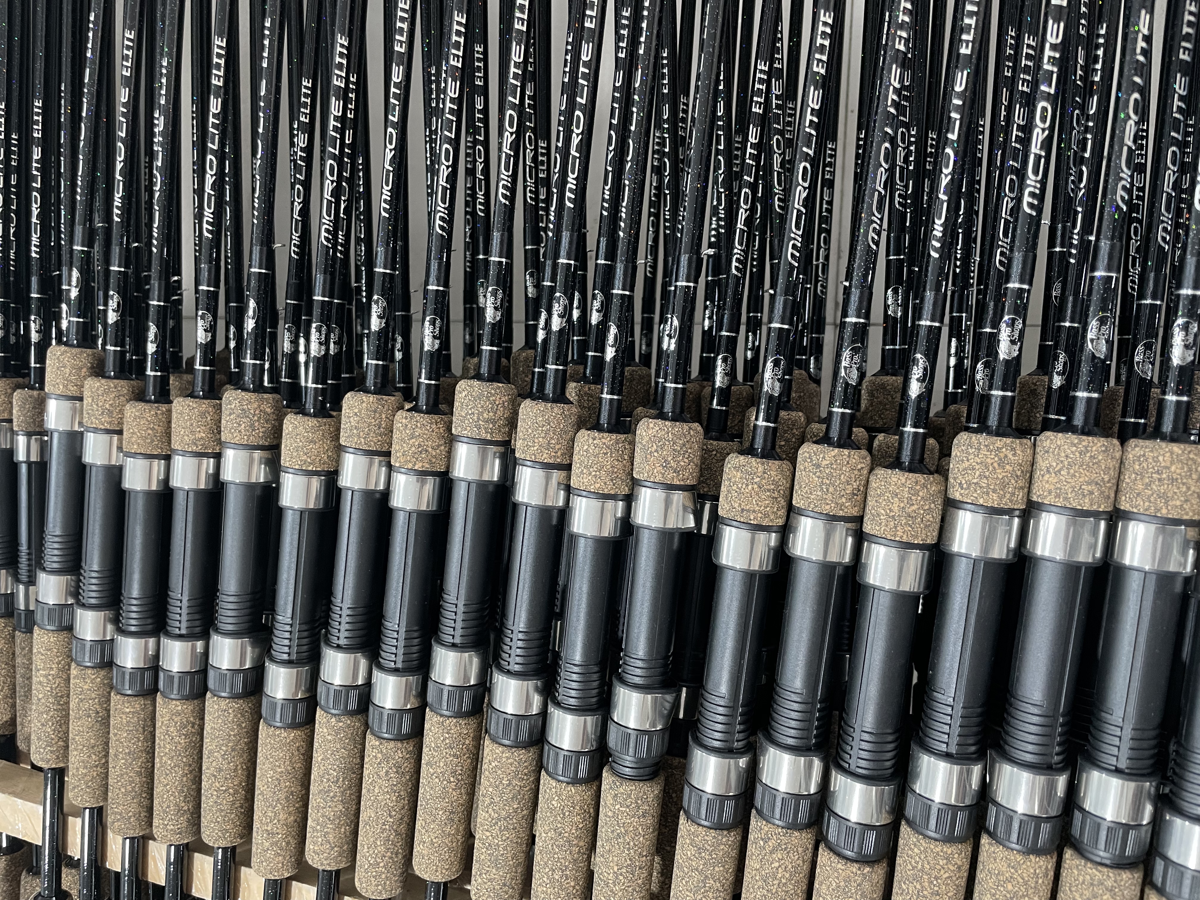 Fishing rods arranged together for a product range review