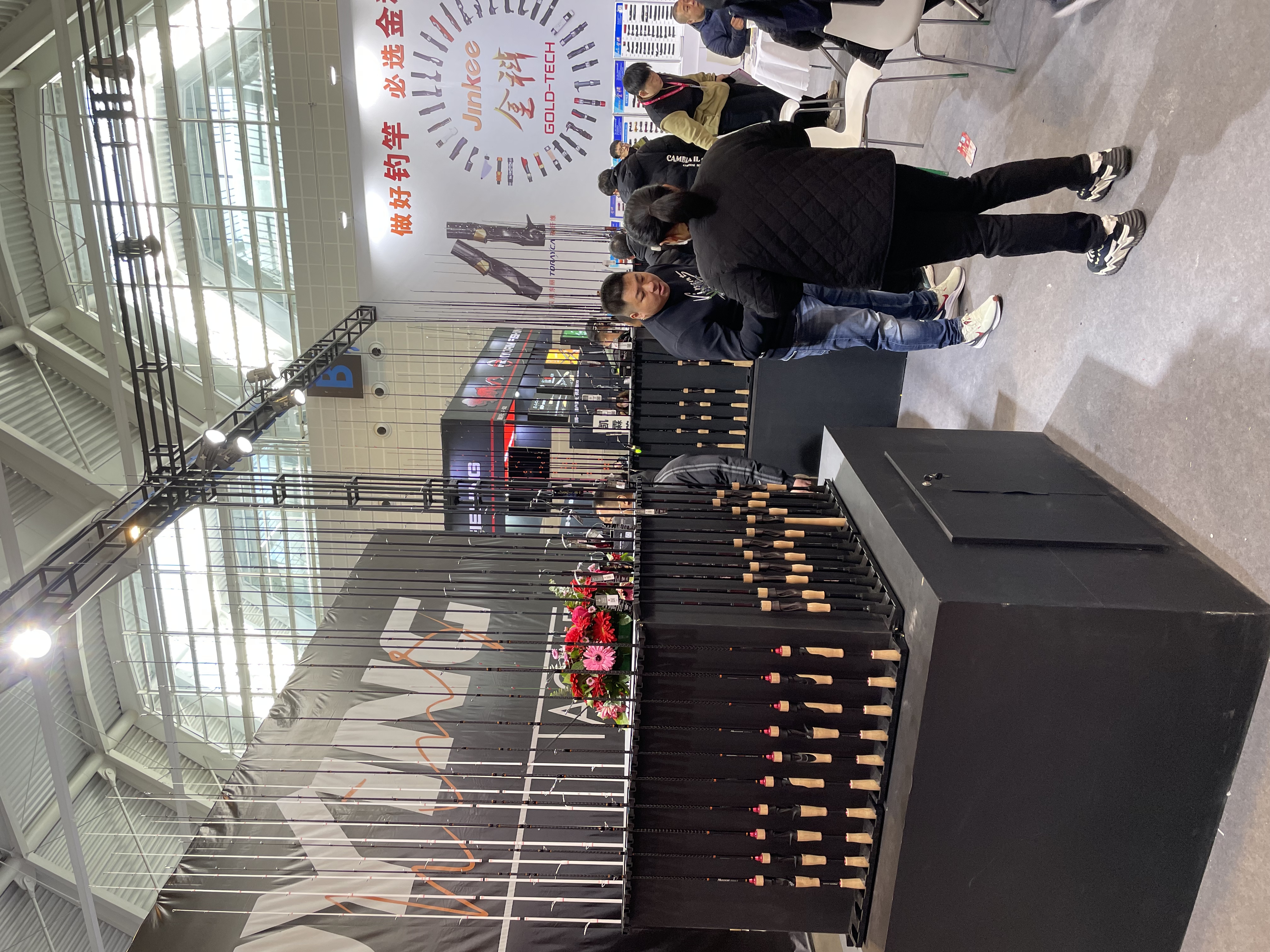 Fishing rods and brands across the exhibition show floor